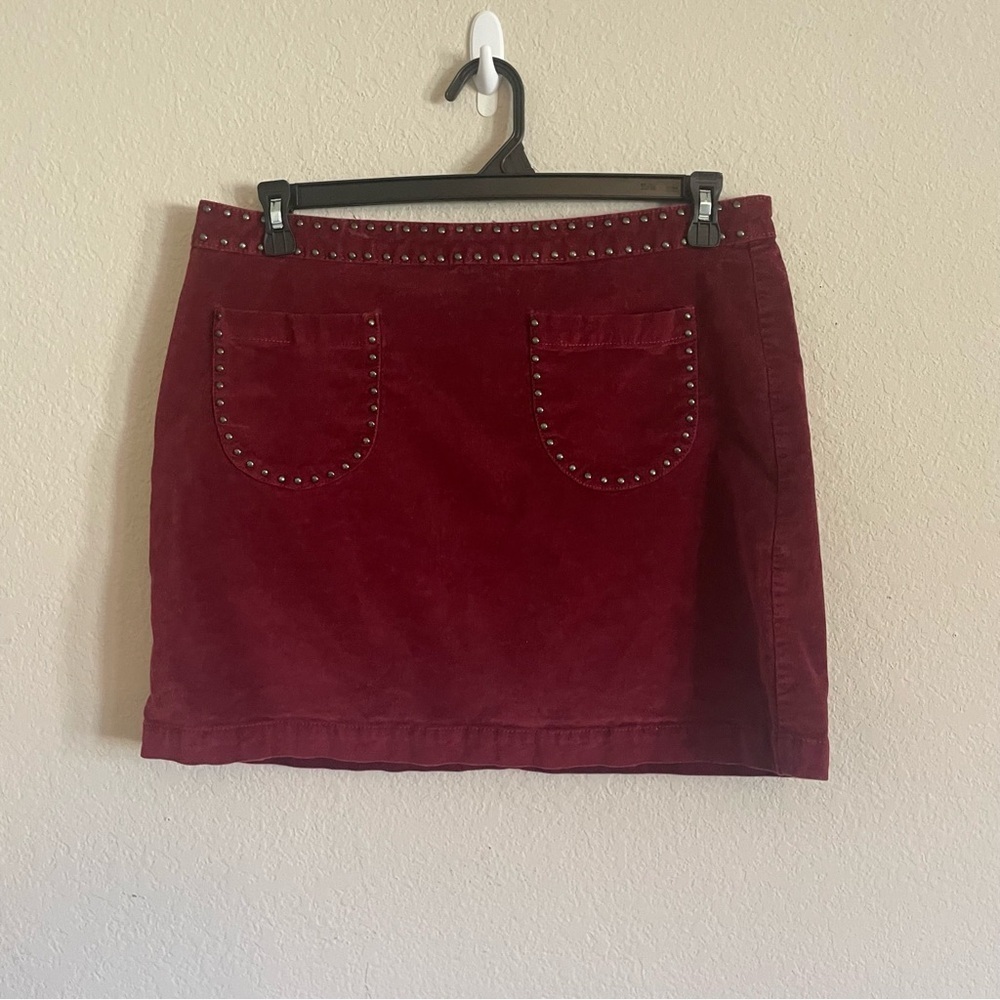 Mossimo Supply Co velvet woman studded skirt size 14 fall mini burgundy autumn - Picture 6 of 10